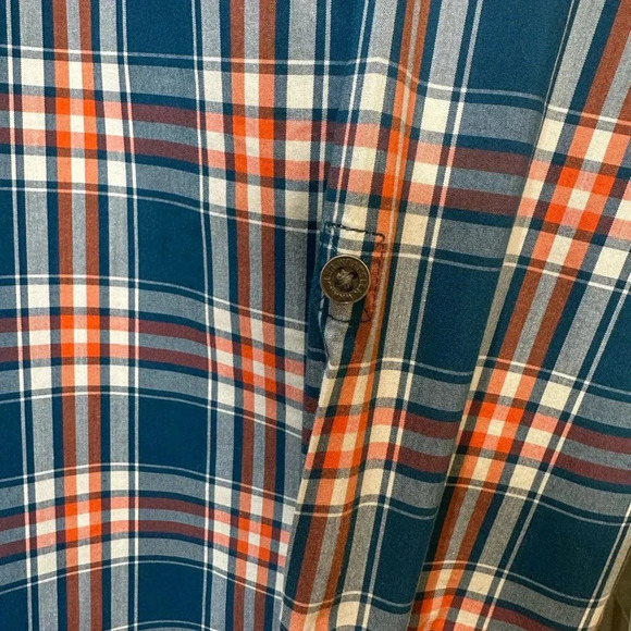 Wrangler Outdoor Blue Orange Plaid Llng Sleeves e Snap Button Size M - Picture 6 of 6